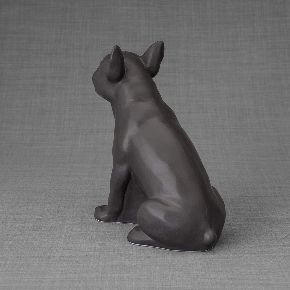 French Bulldog Pet Urn for Ashes in Matte Black Back Left