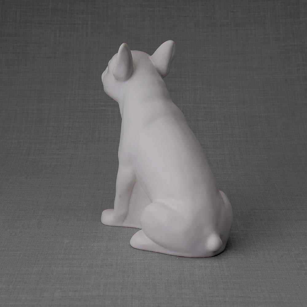 French Bulldog Pet Urn for Ashes in Matte White Back Left