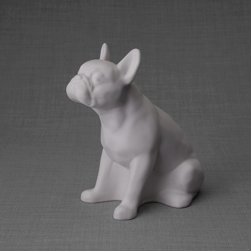 French Bulldog Pet Urn for Ashes in Matte White Left