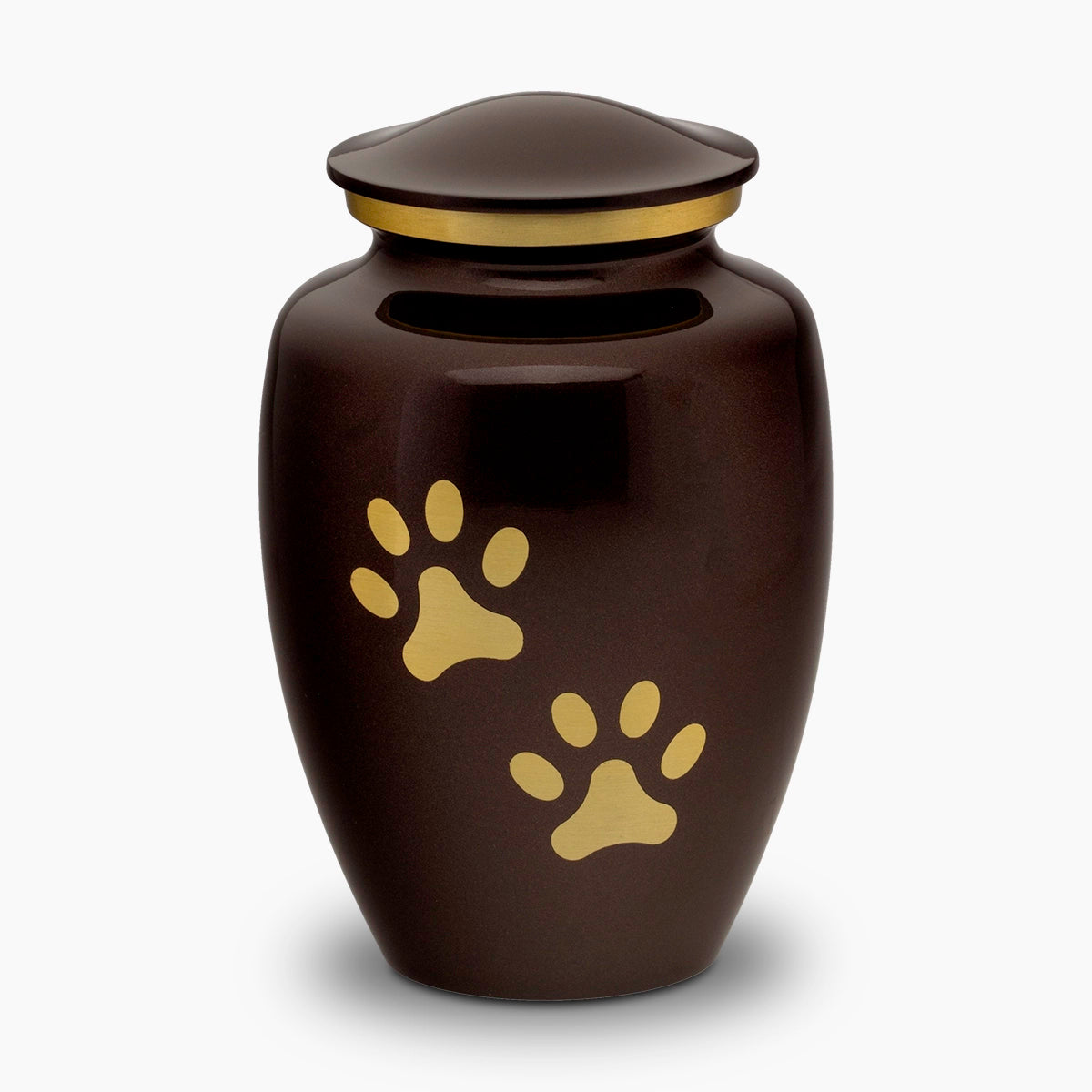 Golden Pawprints Pet Urn for Ashes in Dark Brown and Gold Large