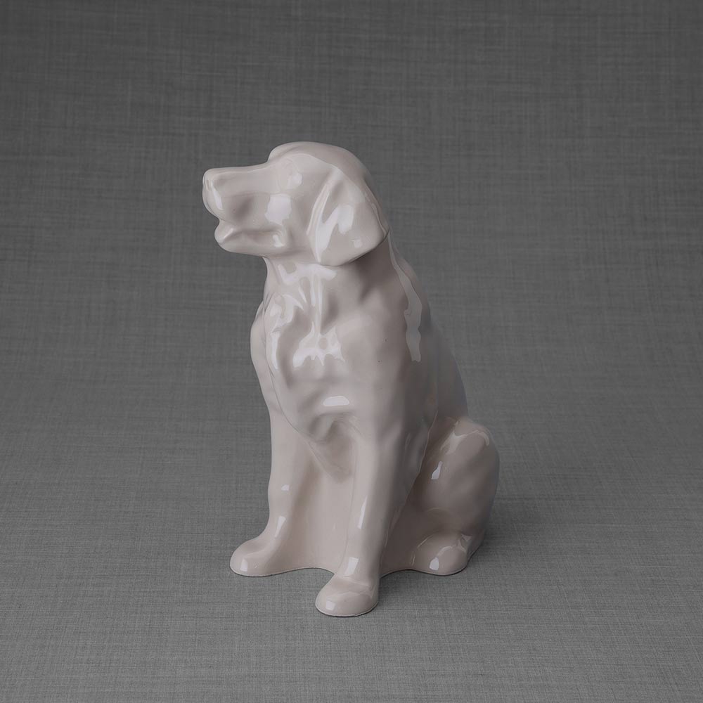 Golden Retriever Pet Urn for Ashes in Cream Left