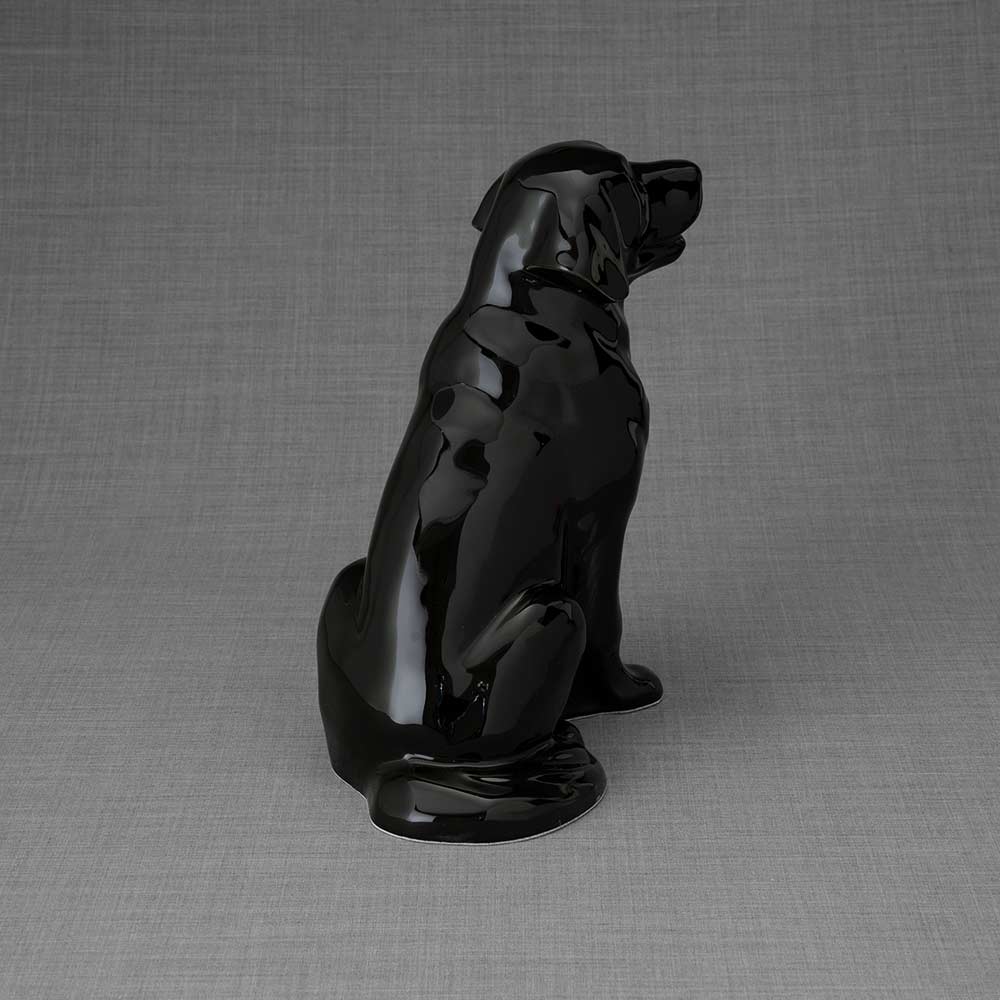 Golden Retriever Pet Urn for Ashes in Glossy Black Back
