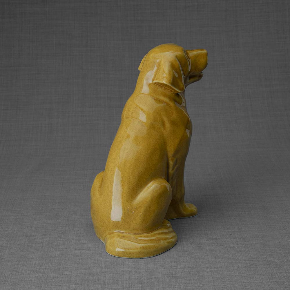 Golden Retriever Pet Urn for Ashes in Gold Back Right