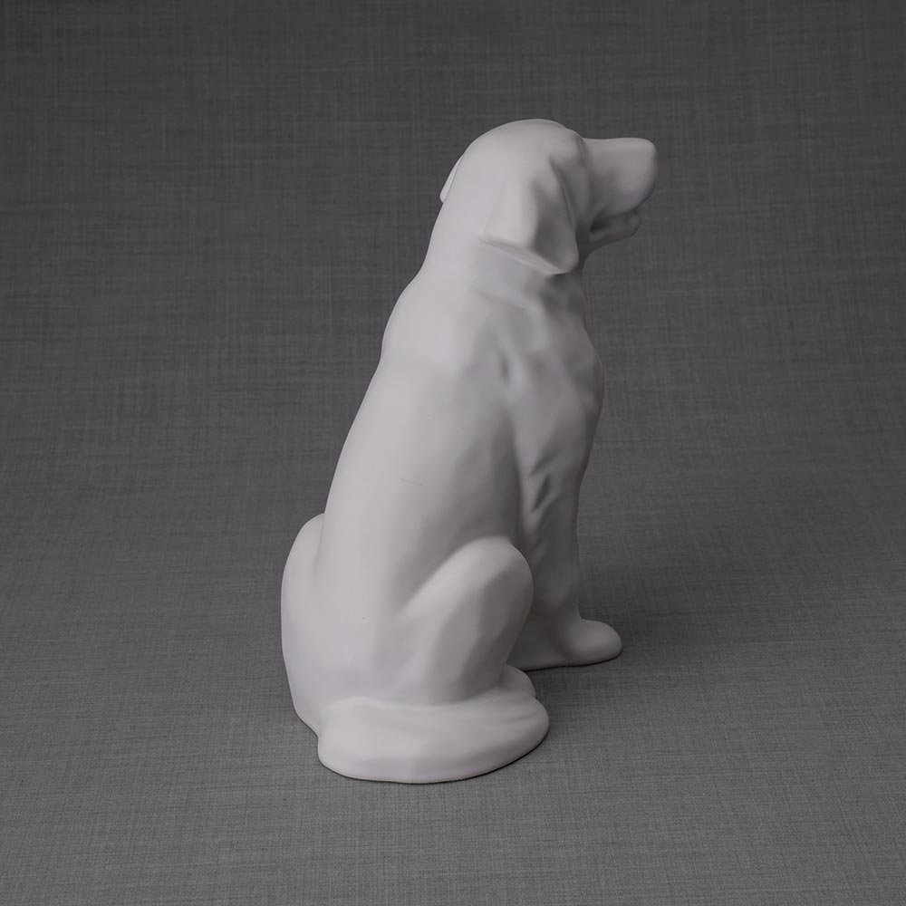 Golden Retriever Pet Urn for Ashes in Matte White Back Right