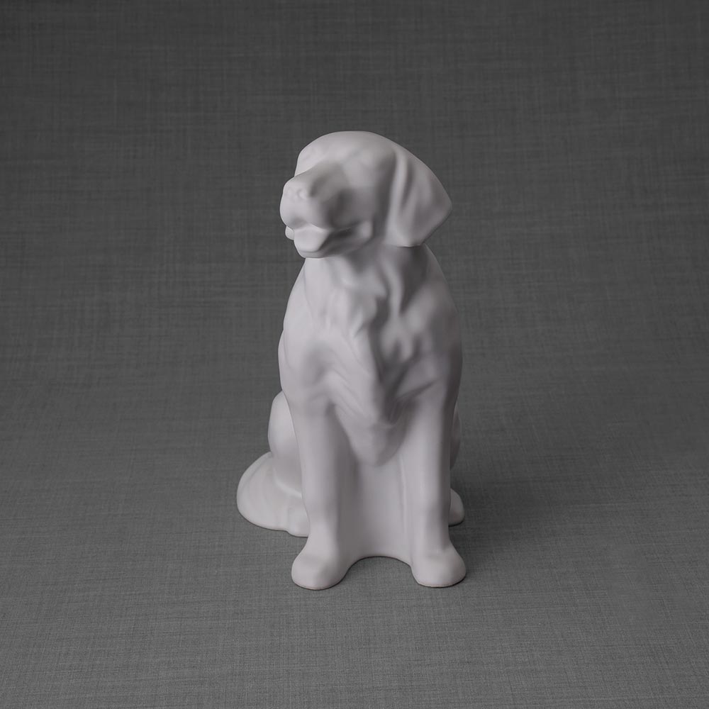 Golden Retriever Pet Urn for Ashes in Matte White Front View