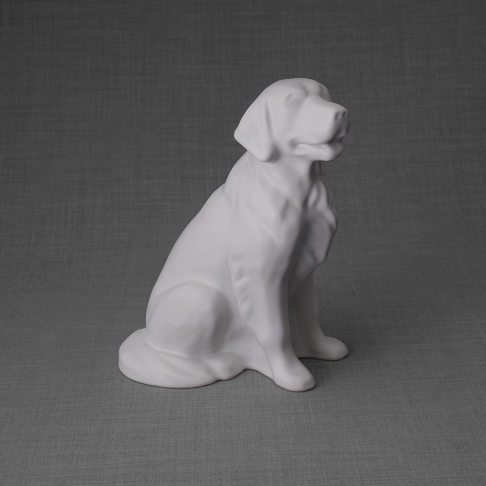 Golden Retriever Pet Urn for Ashes in Matte White Right