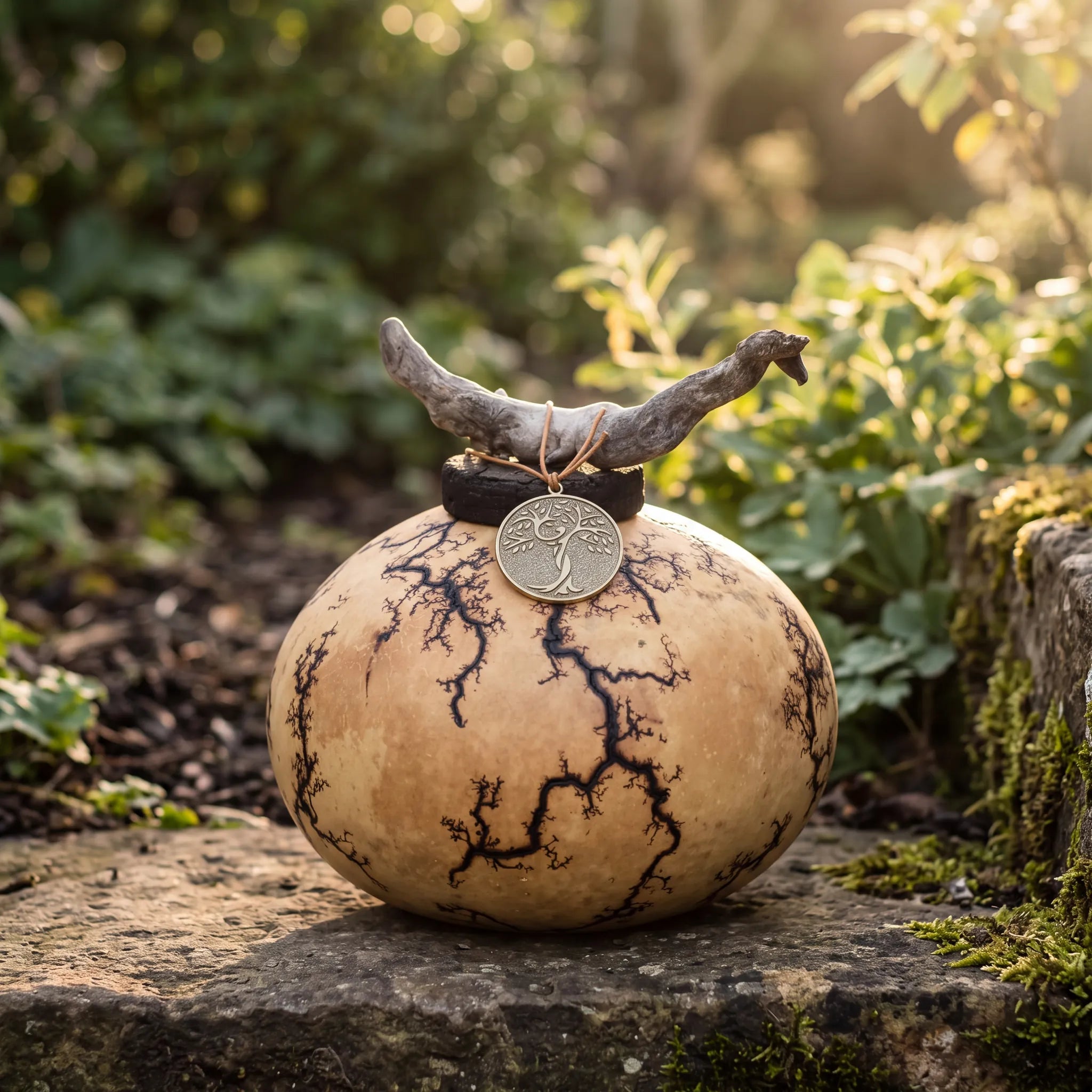 Gourd-Biodegradable-Urn-for-Ashes-with-Bronze-Memorial-Medallion-Small-Outside
