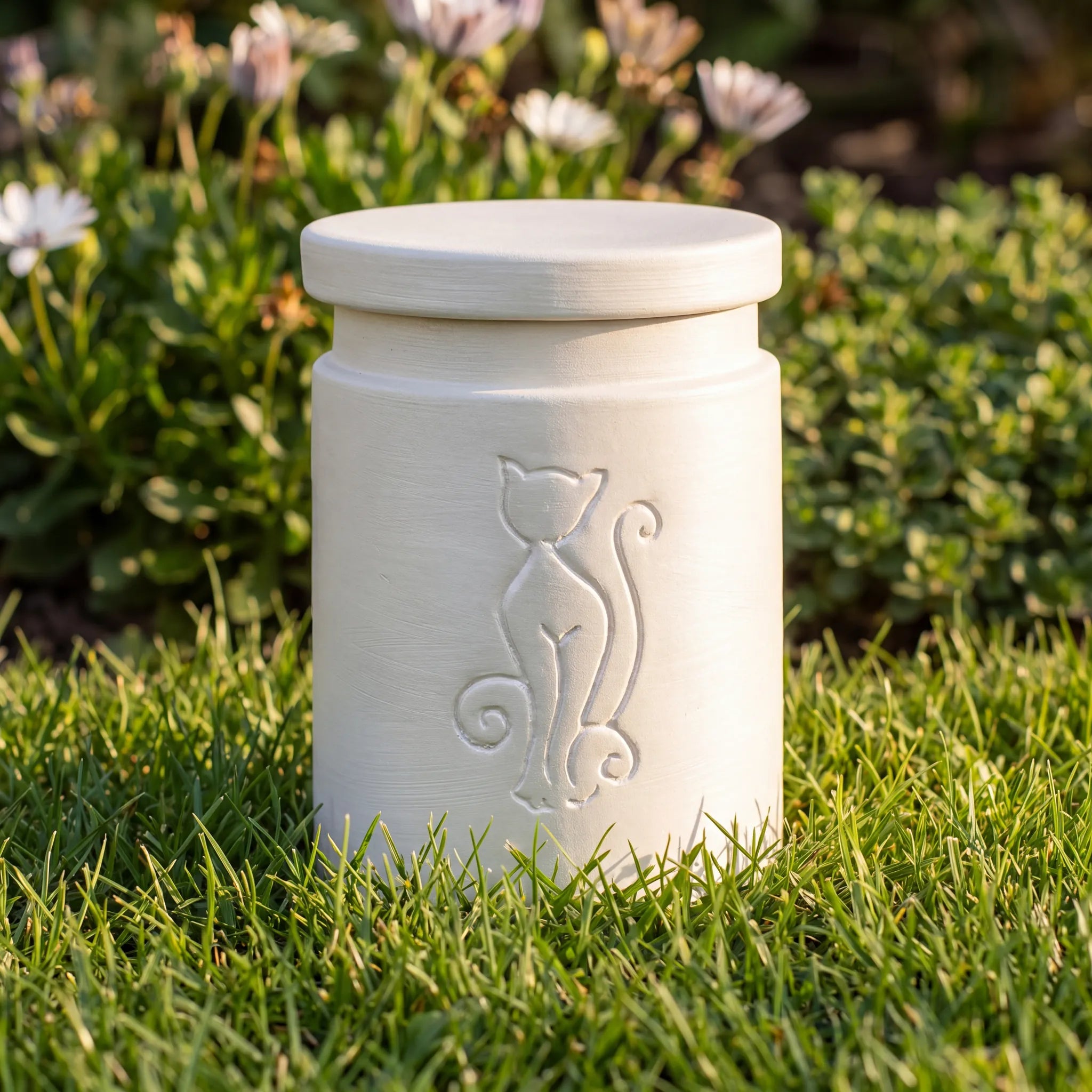 Graceful Cat Biodegradable Pet Urn for Ashes - White