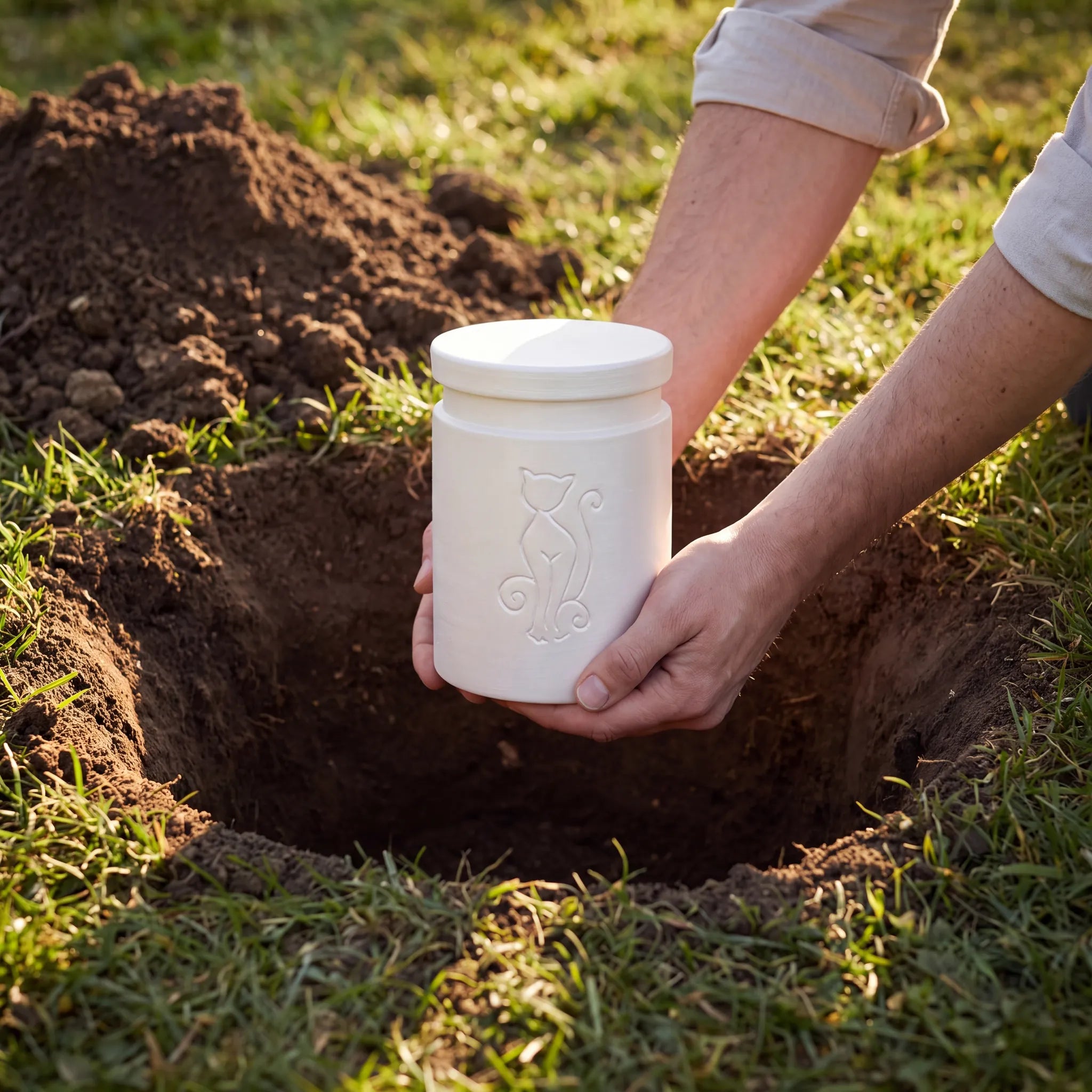 Graceful Cat Biodegradable Pet Urn for Ashes - White