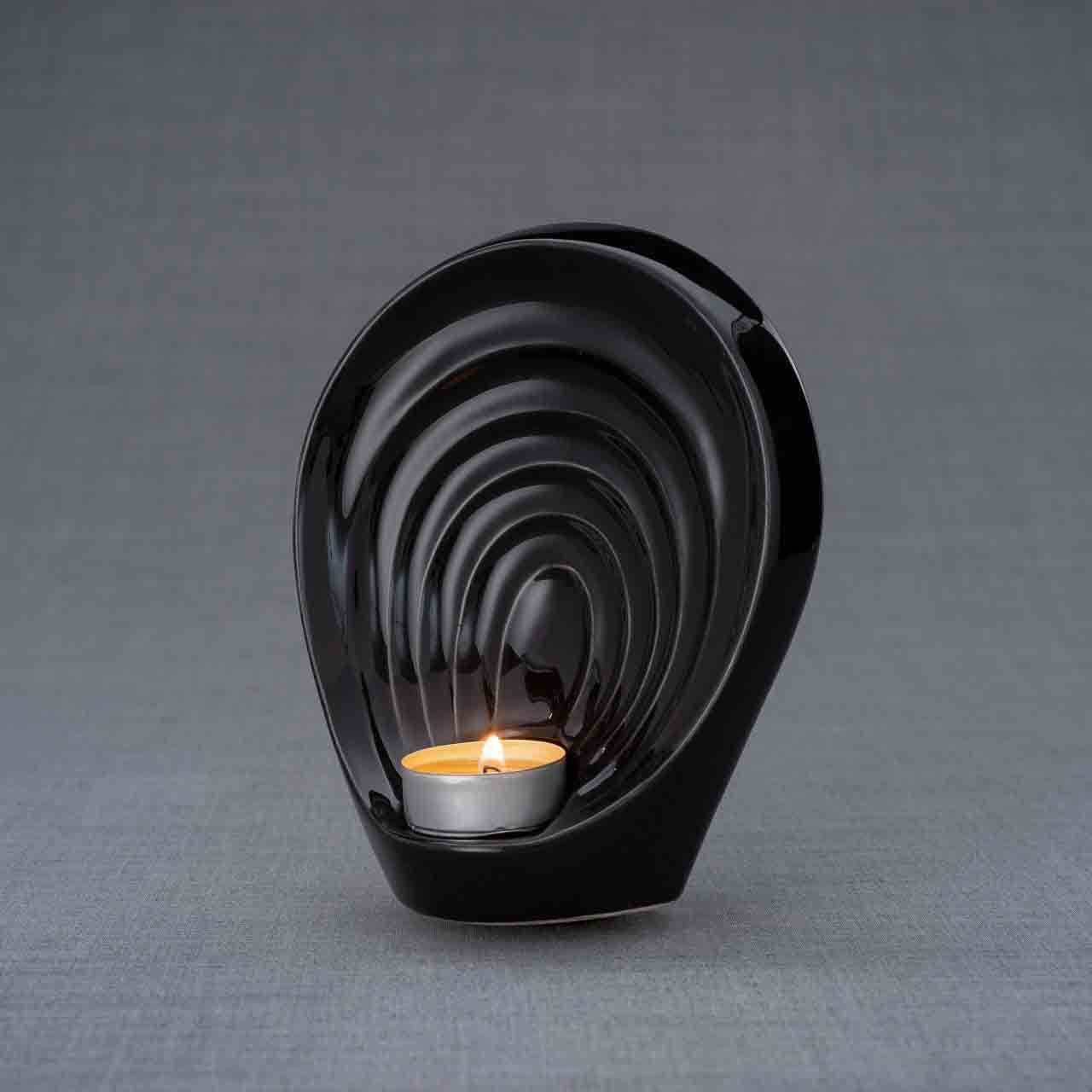 Guardian Angel Ashes Keepsake Urn in Black Turned Left Grey Background