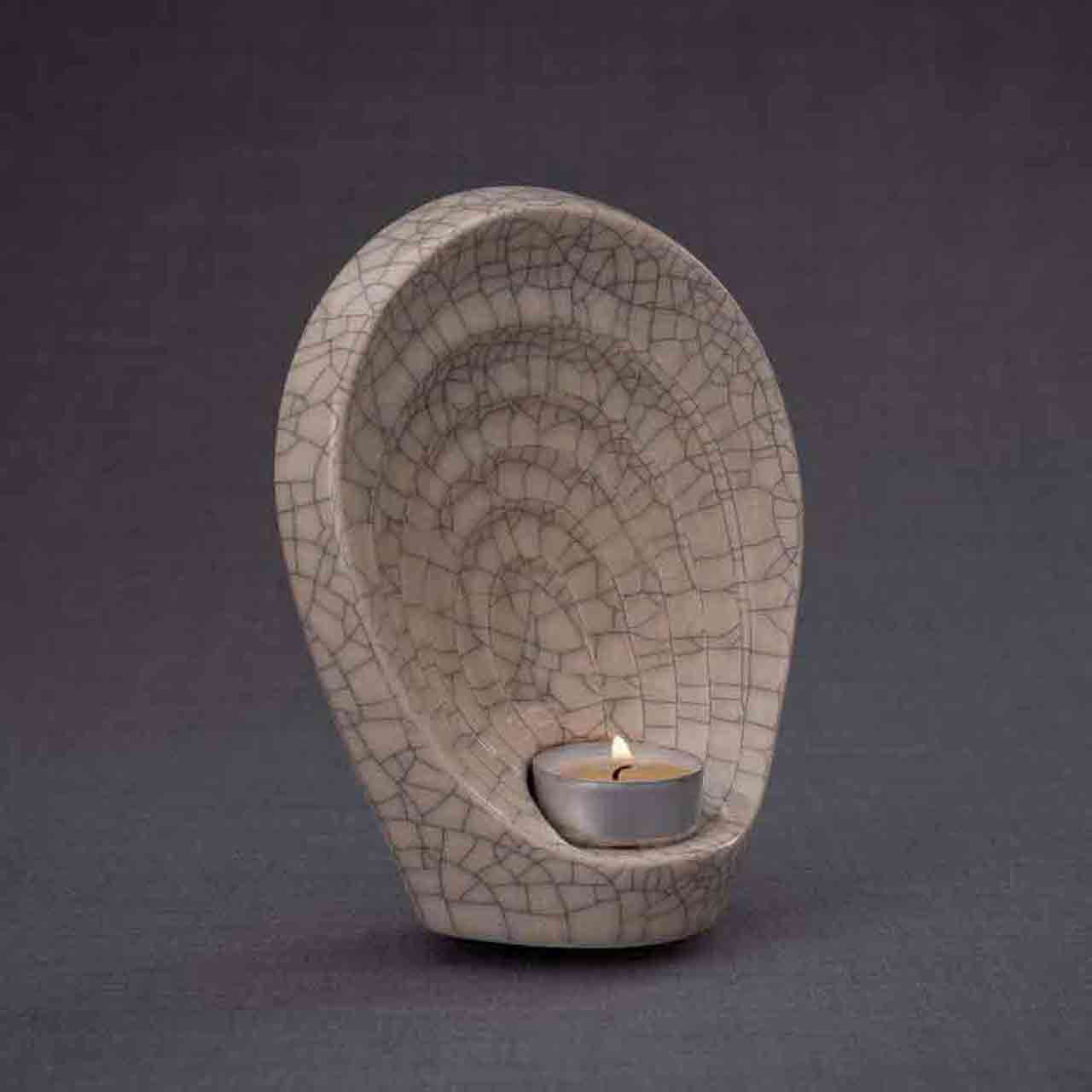 Guardian Angel Ashes Keepsake Urn in Crackle Glaze Dark Background Turned Right