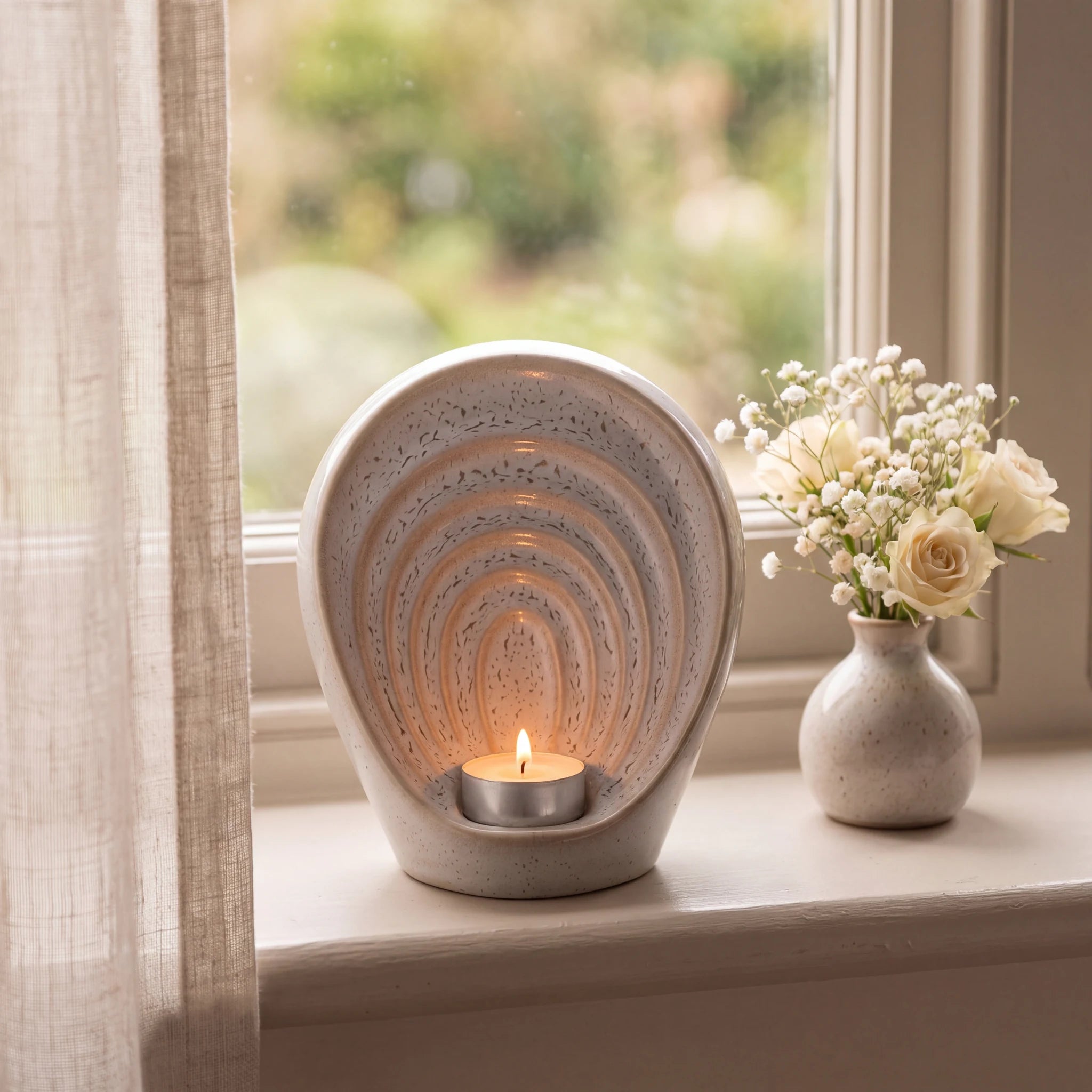 Guardian-Angel-Small-Urn-for-Ashes-in-Beige-Grey-keepsake_windowsill_posy-Left-Angle
