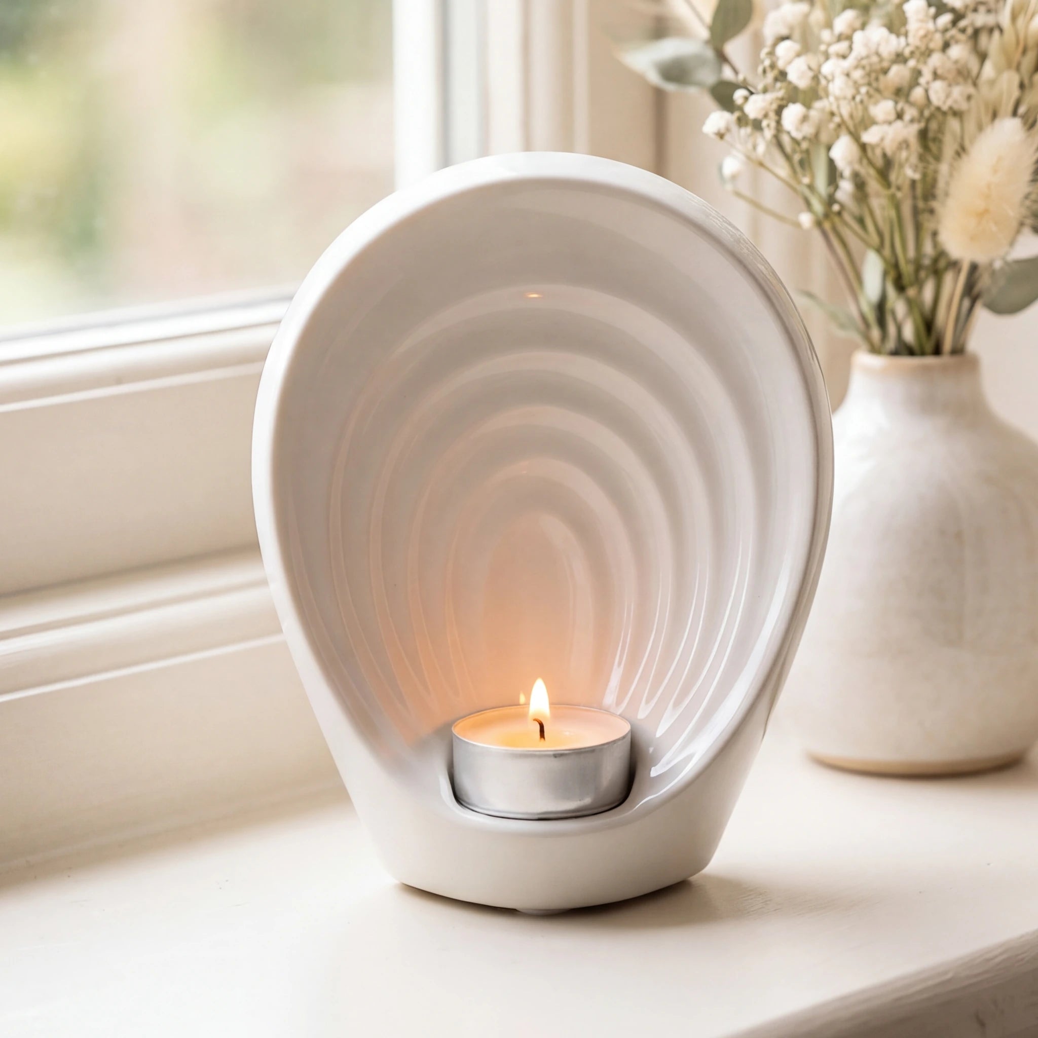 Guardian-Angel-Small-Urn-for-Ashes-in-White-keepsake_windowsill_posy-Left-Angle