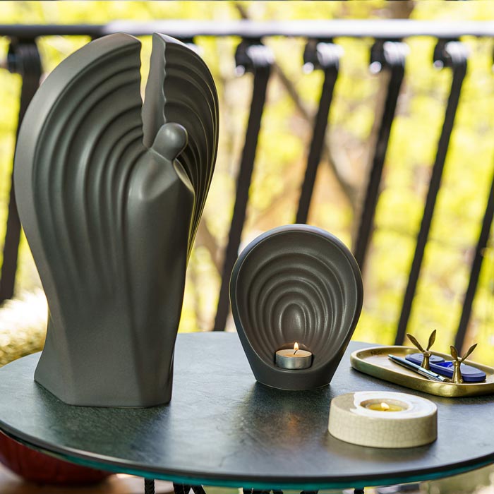 Guardian Cremation Urn for Ashes Charcoal Grey with Keepsake Outside with Caleo Candle