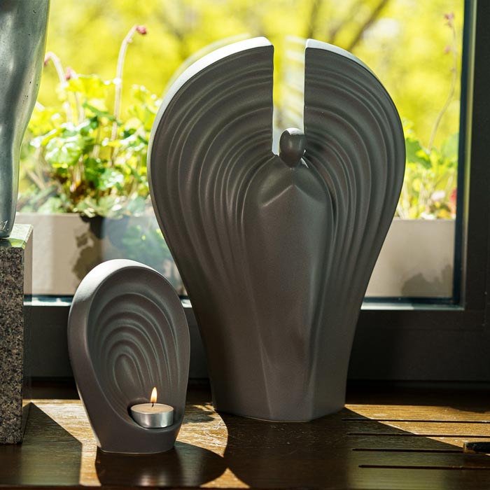 Guardian Cremation Urn for Ashes Charcoal Grey with Keepsake by Window