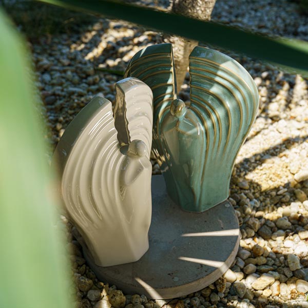 Guardian Cremation Urn for Ashes Cream and Oily Green Outside Top View in the Sun