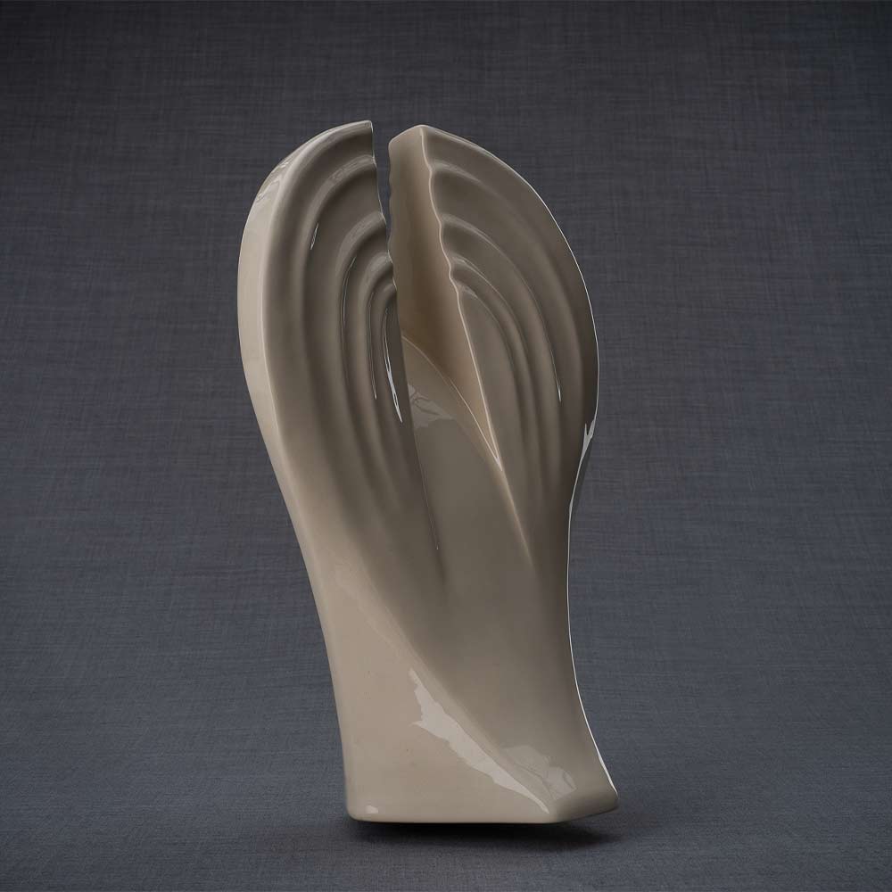Guardian Cremation Urn for Ashes in Cream Back Left Grey Background