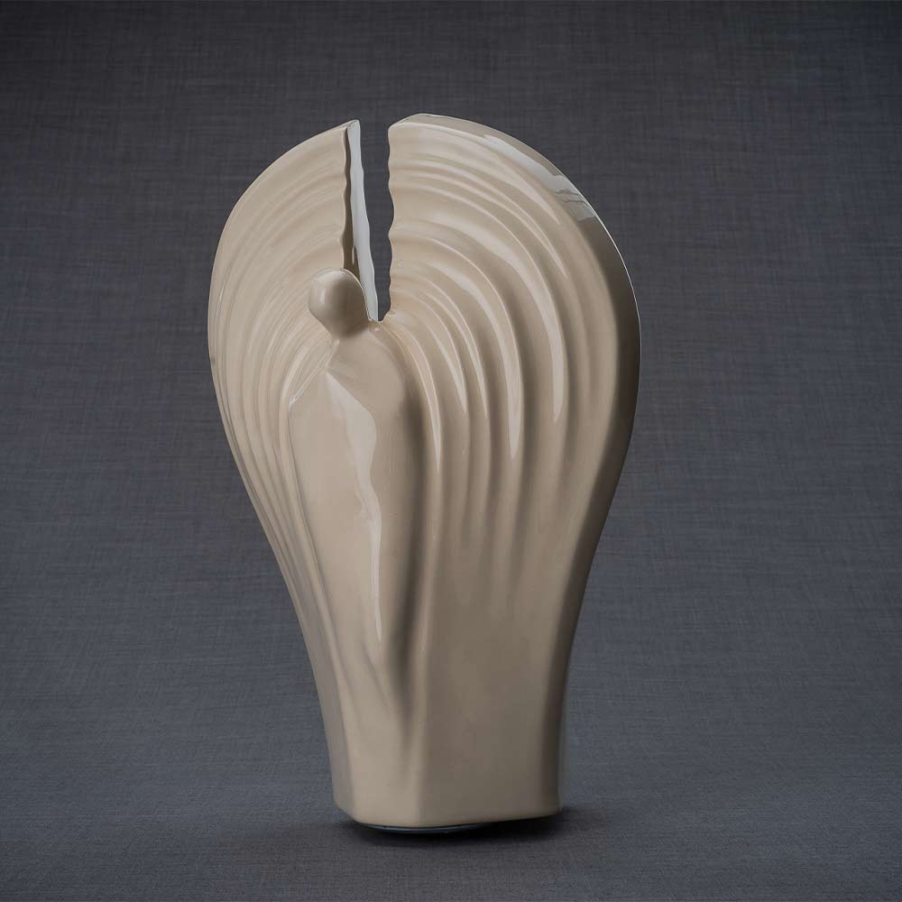 Guardian Cremation Urn for Ashes in Cream Turned Left Grey Background