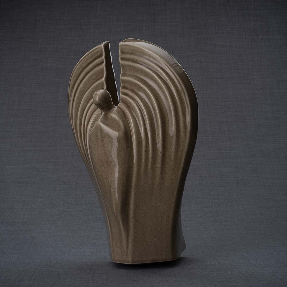 Guardian Cremation Urn for Ashes in Dark Beige Turned Left Grey Background