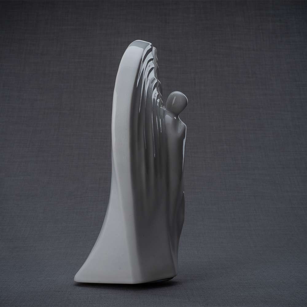 Guardian Cremation Urn for Ashes in White Facing Right Grey Background