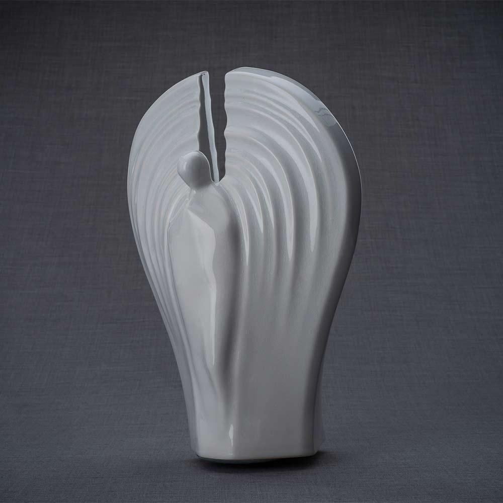 Guardian Cremation Urn for Ashes in White Turned Left Grey Background