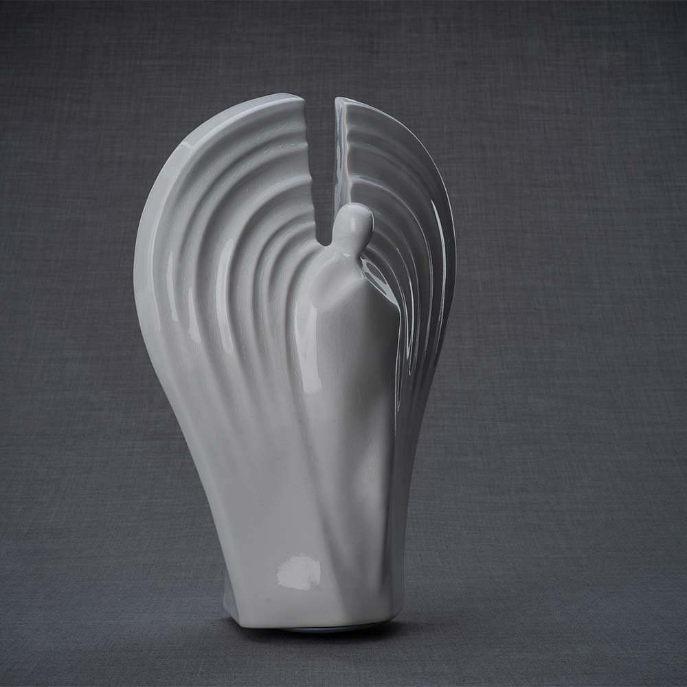 Guardian Cremation Urn for Ashes in White Turned Right Grey Background