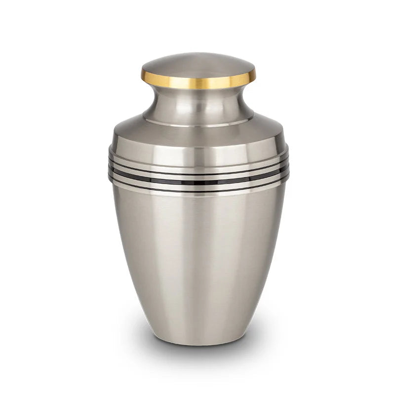 Classic Band Metal Adult Cremation Urn for Ashes in Brushed Silver and Gold