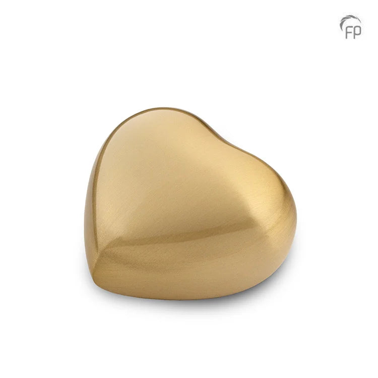Brushed Metal Heart Keepsake Urn for Ashes in Gold