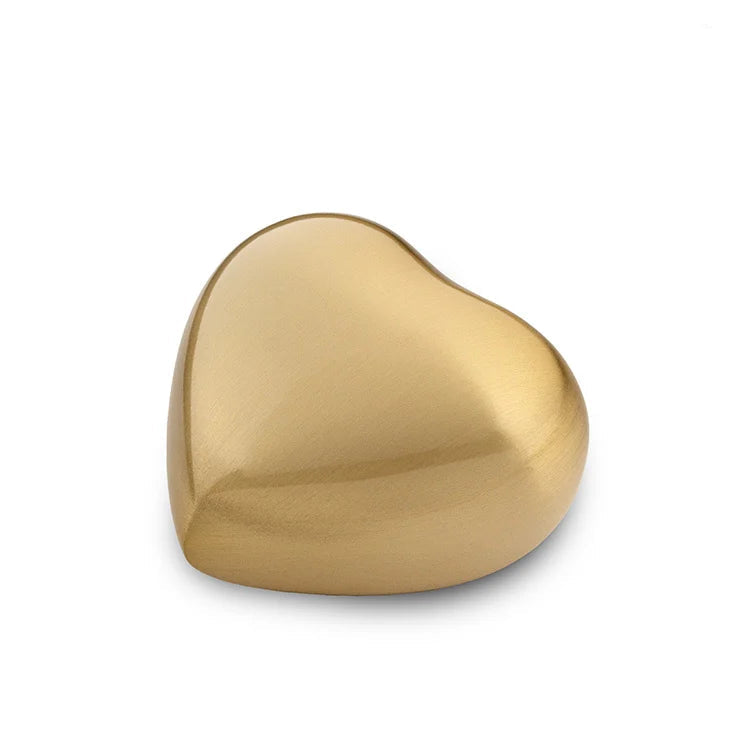 Brushed Metal Heart Keepsake Urn for Ashes in Gold