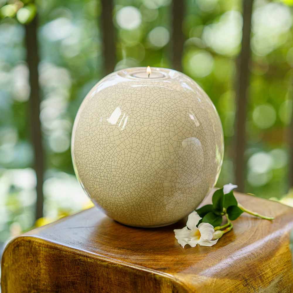 Harmony Adult Cremation Urn for Ashes in Crackle Glaze Outside