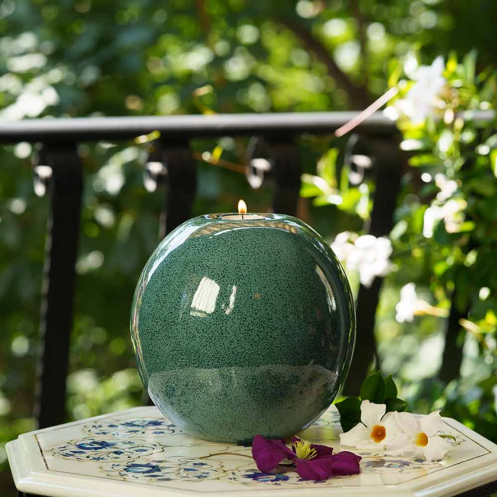 Harmony Adult Cremation Urn for Ashes in Oily Blue Melange Front View Outside