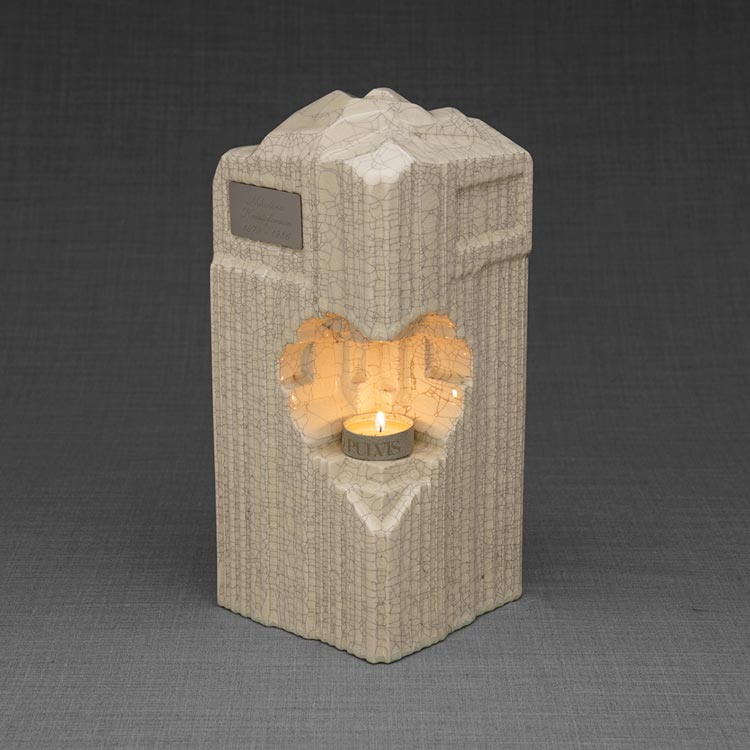 Heart Cremation Urn for Ashes Crackle Glaze Front View