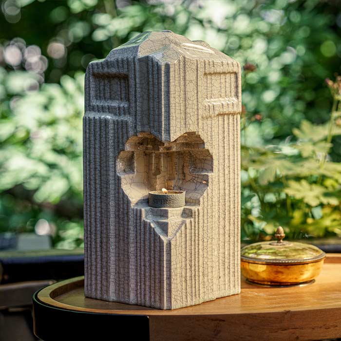 Heart Cremation Urn for Ashes Crackle Glaze Outside on Table