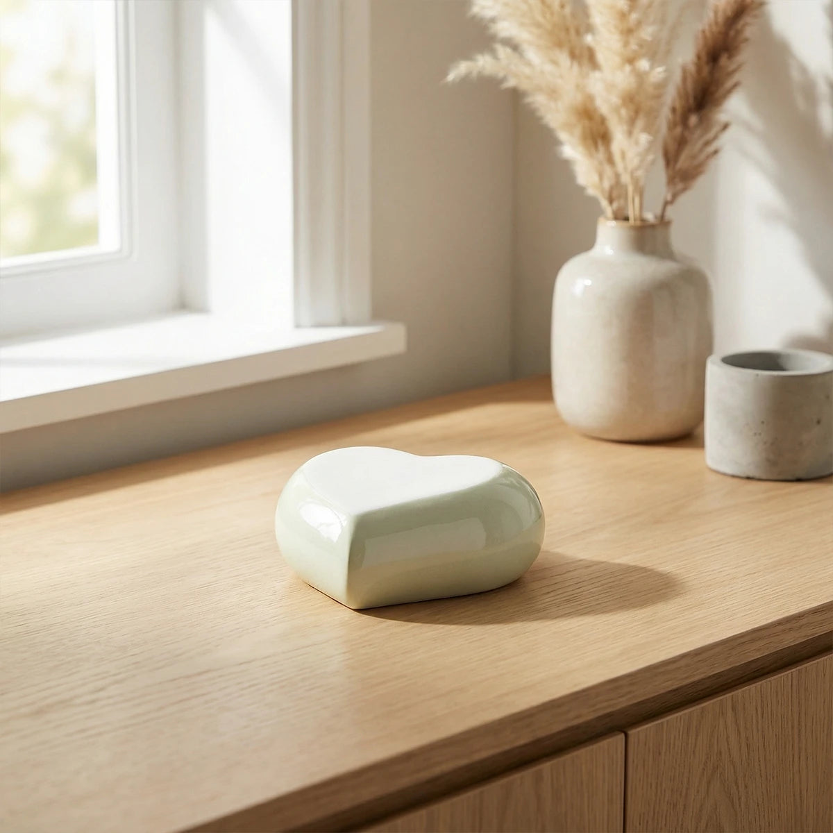 Heart Keepsake Urn for Ashes in Ivory & White Metal