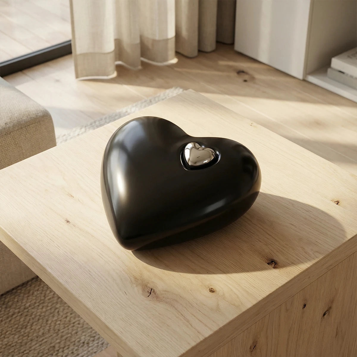 Heart Medium Urn for Ashes in Black and Silver