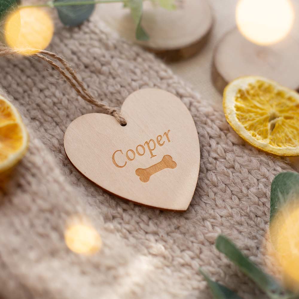 Heart Message Tag with Name and Dog Bone Front View