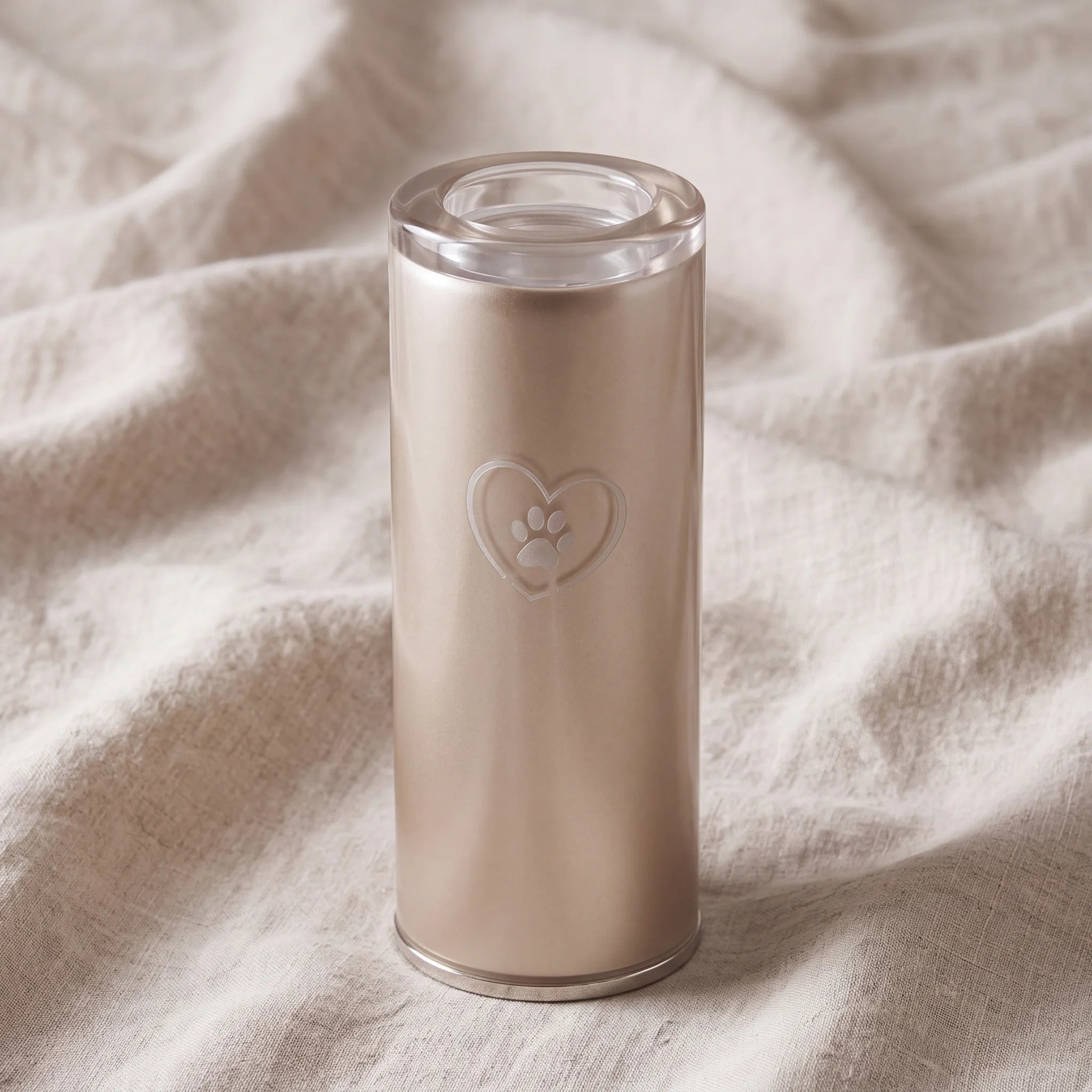Heart-Pawprint-Crystal-Pet-Candle-Urn-for-Ashes-in-Cappuccino-Medium-On-Linen