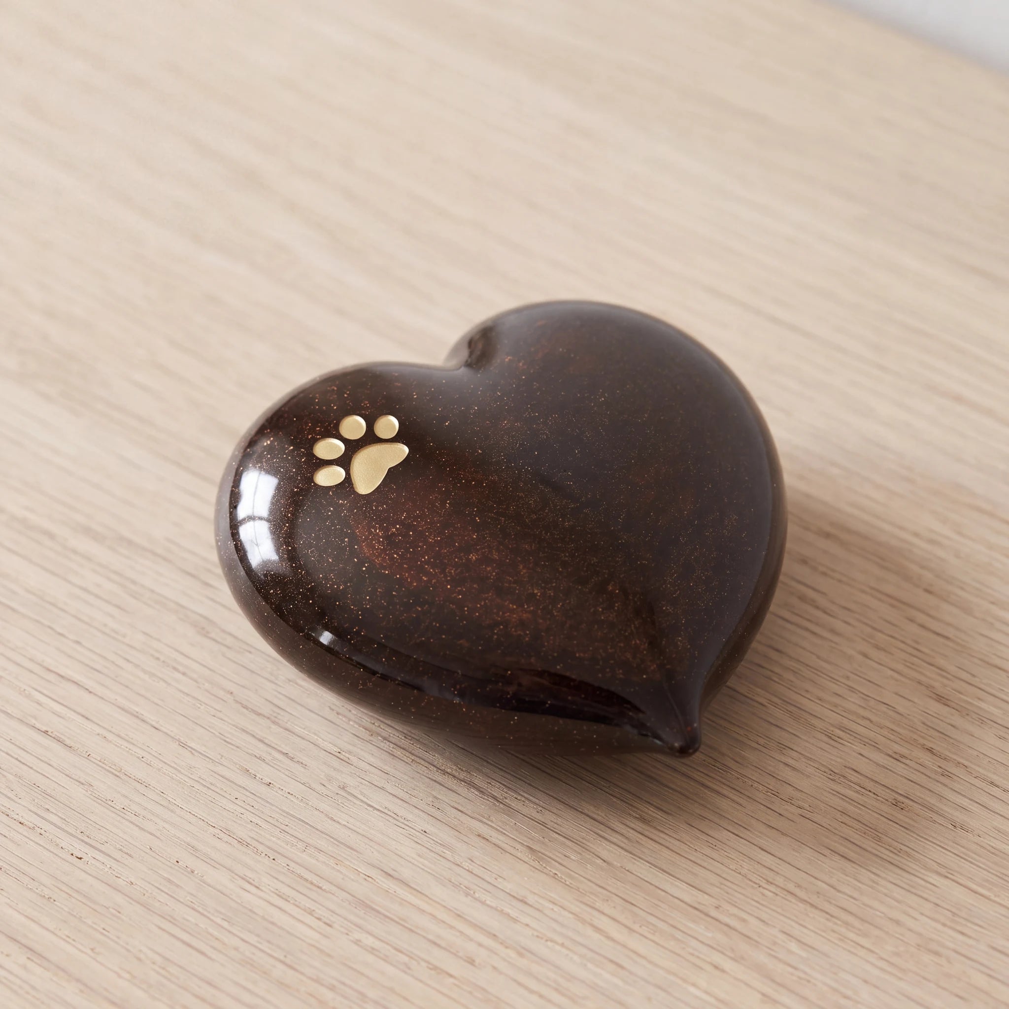Heart-Pawprint-Pet-Small-Urn-for-Ashes-in-Bronze-Gold-On-Oak