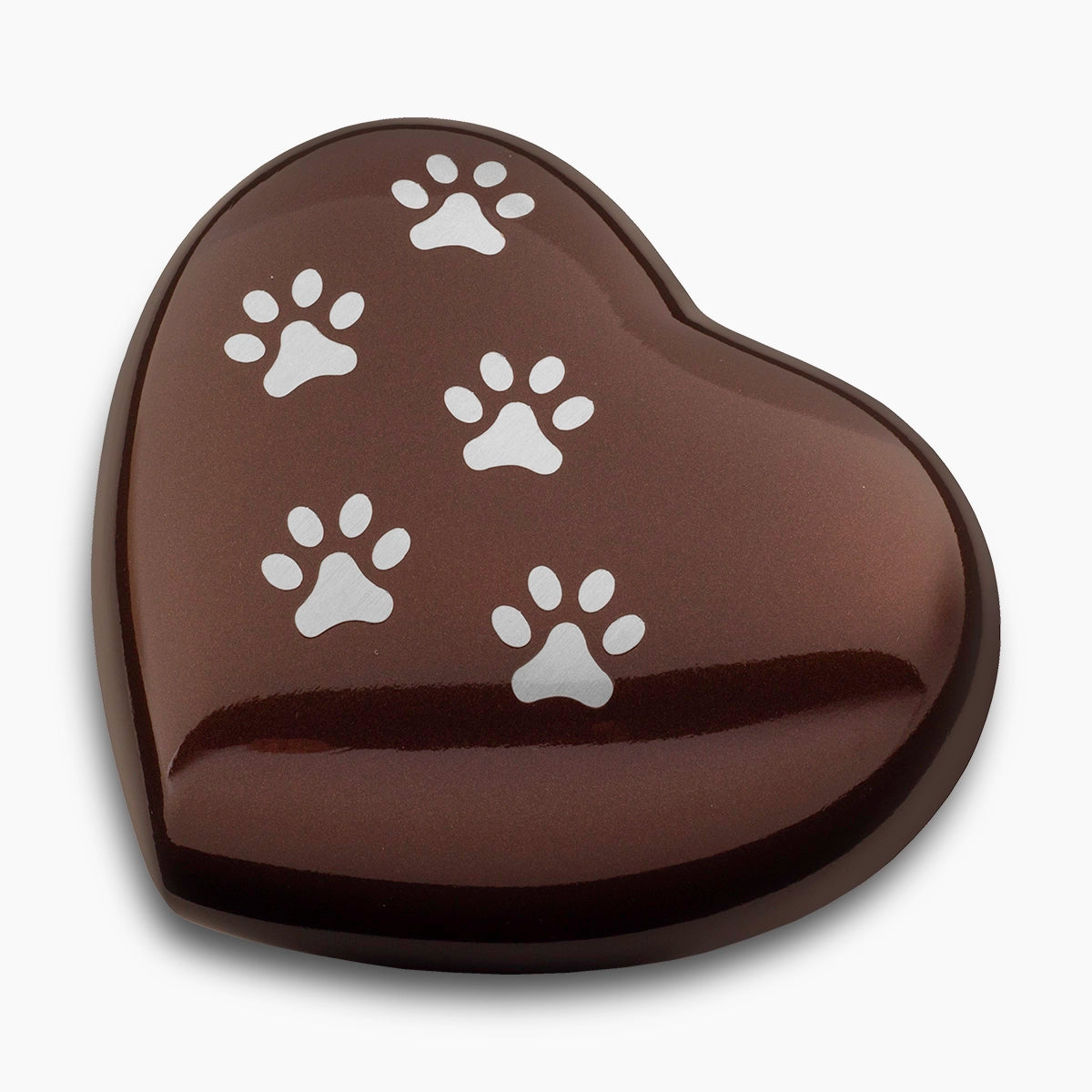 Heart Pawprints Pet Keepsake Urn for Ashes in Dark Brown and Silver