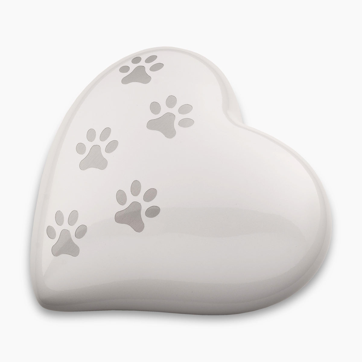 Heart Pawprints Pet Urn for Ashes in White and Silver Large