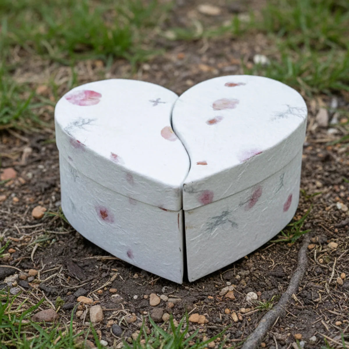 Love Heart Biodegradable Urn for Ashes in Floral - Companion (Two Piece)