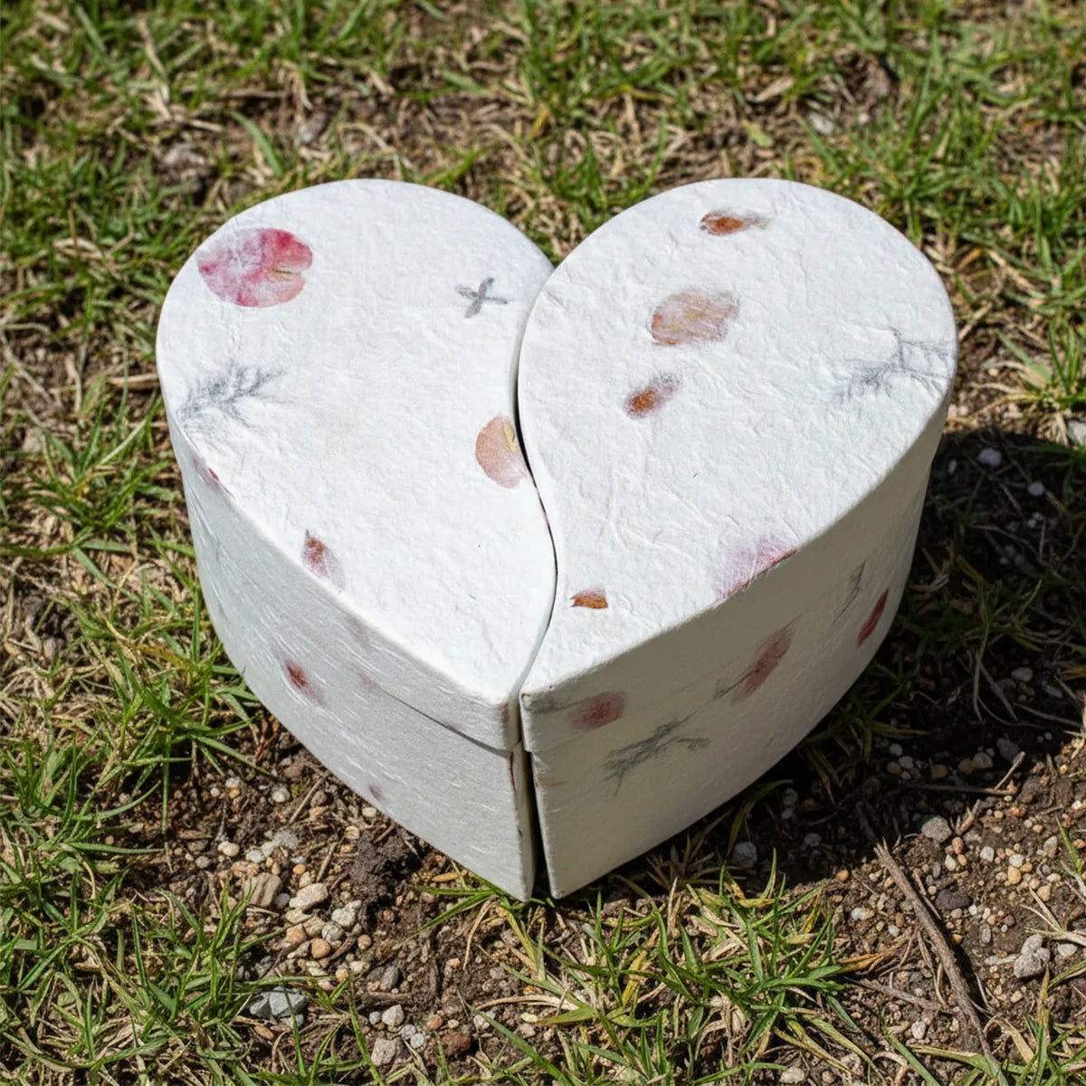 Love Heart Biodegradable Urn for Ashes in Floral - Companion (Two Piece)