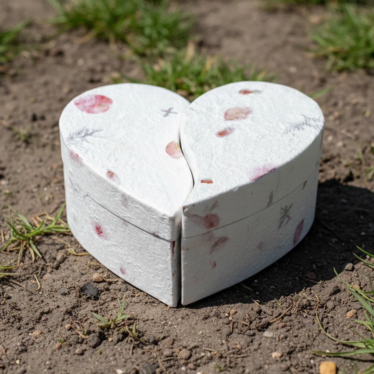 Love Heart Biodegradable Urn for Ashes in Floral - Companion (Two Piece)