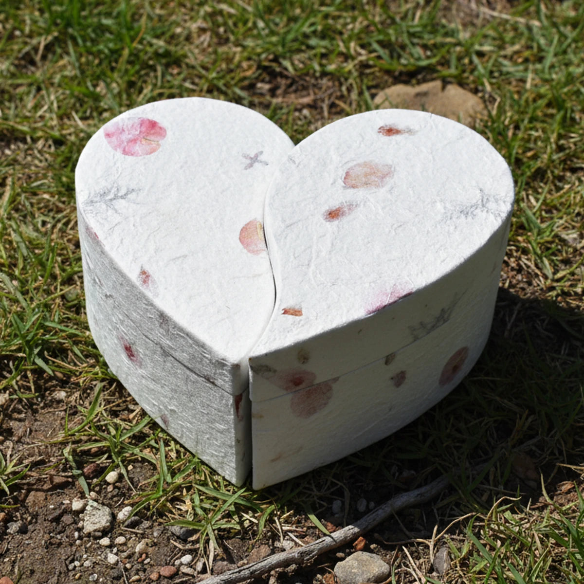 Love Heart Biodegradable Urn for Ashes in Floral - Companion (Two Piece)