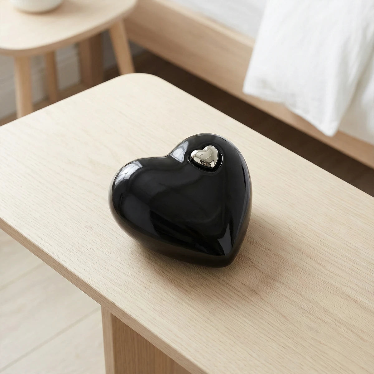 Heart Small Urn for Ashes in Black and Silver