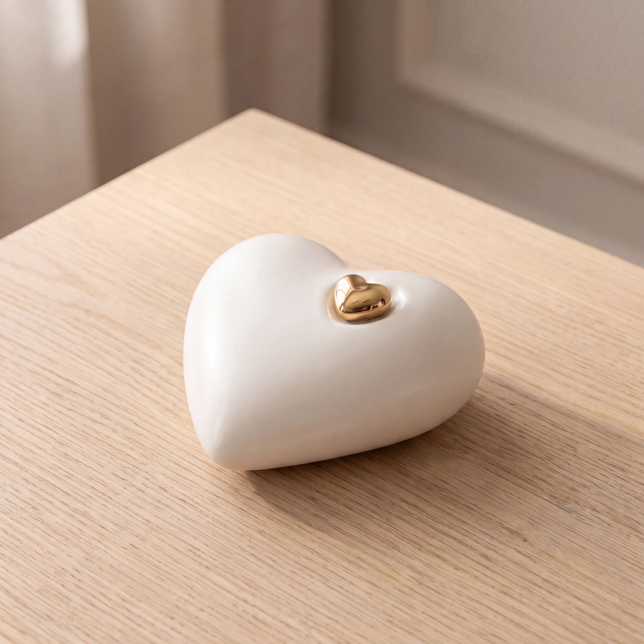 Heart-Small-Urn-for-Ashes-in-White-and-Gold-On-Oak