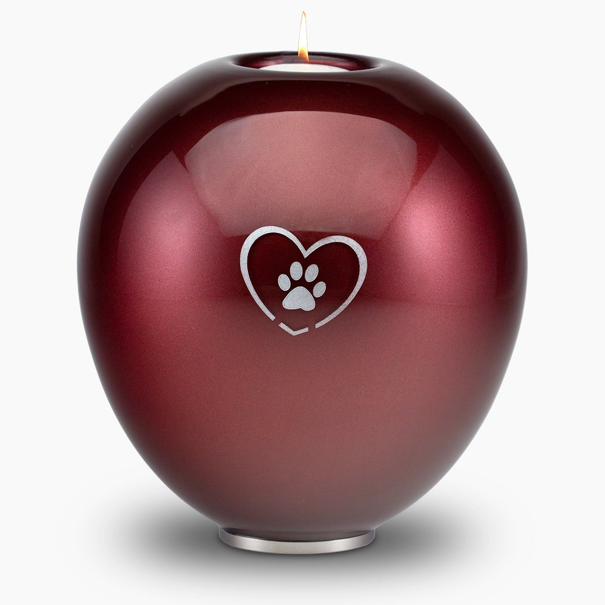 Heart and Pawprint Crystal Pet Candle Urn for Ashes in Ruby Large