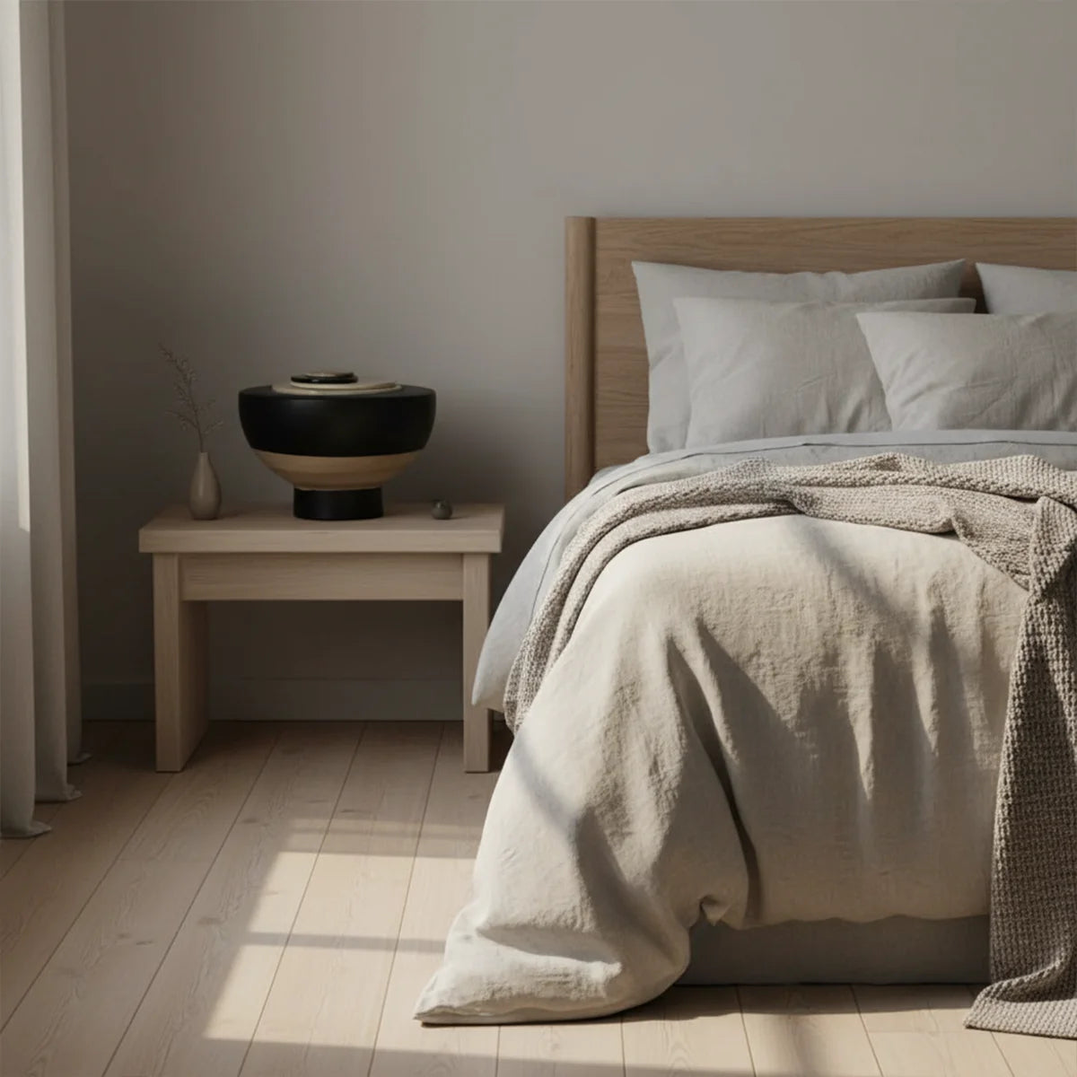 Hemisphere Adult Cremation Urn For Ashes in Bedroom Near Curtain