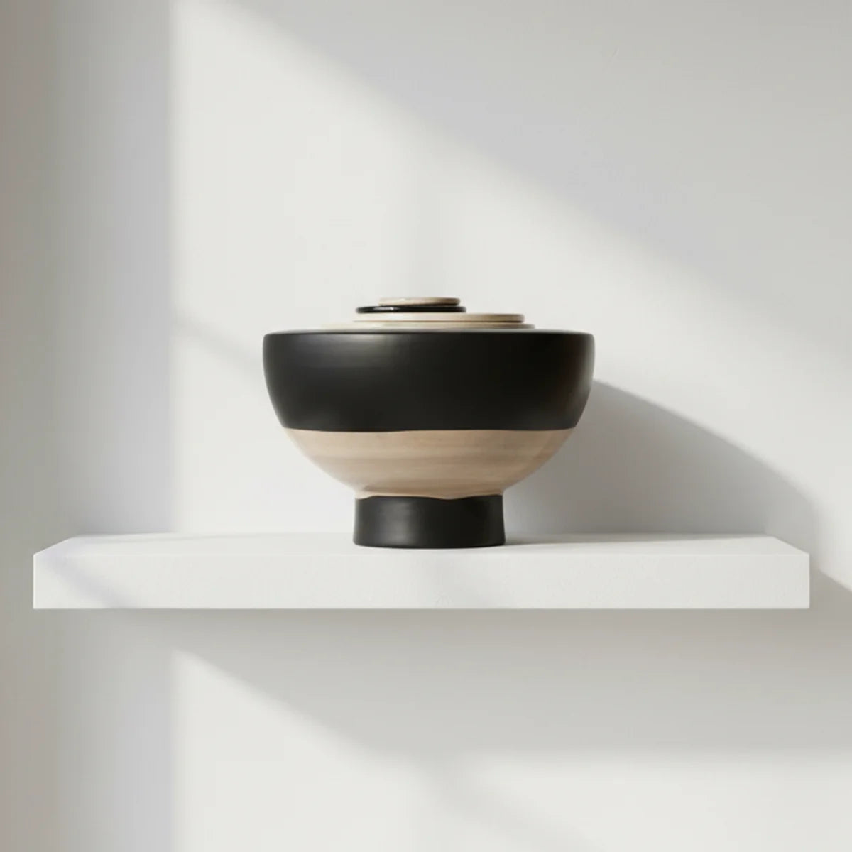 Hemisphere Adult Cremation Urn For Ashes on Shelf in Light