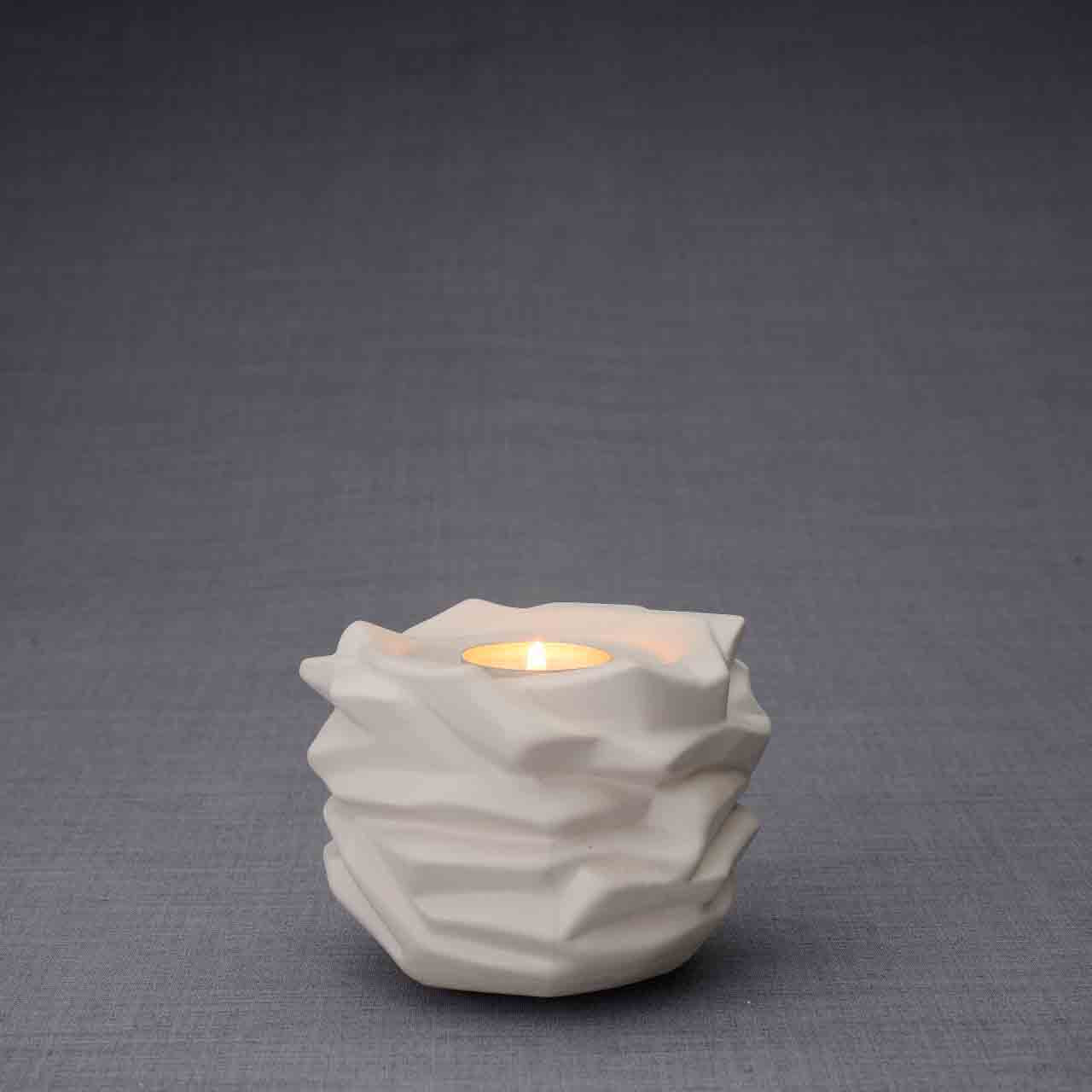 Illumination Candle Keepsake Urn in Matte White Dark Background